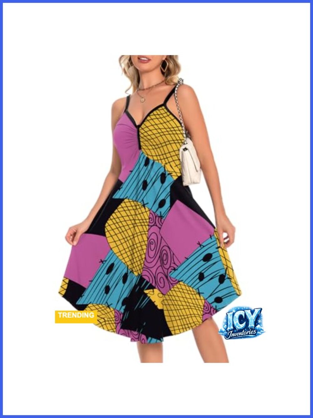 Women's Spaghetti Strap V-Neck Swing Dress Sleeveless Halloween Party